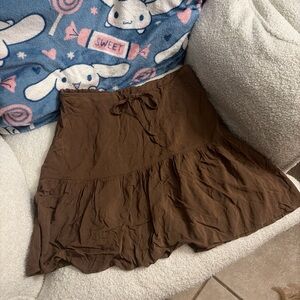 Brown Tiered A-Line Skirt with Tie Waist